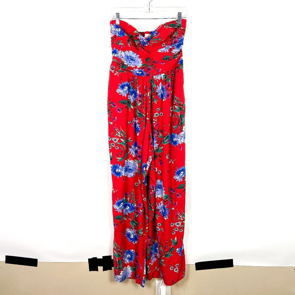Band of Gypsies Red Floral Strapless Jumpsuit